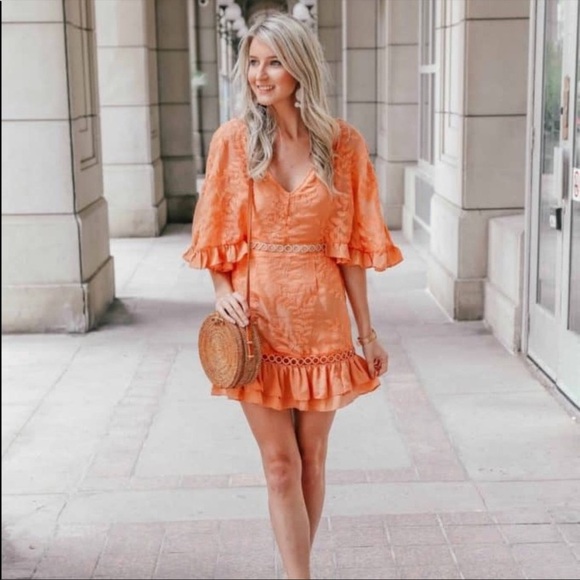 Goodnight Macaroon Creamy Orange Floral Ruffle Dress - Picture 1 of 9